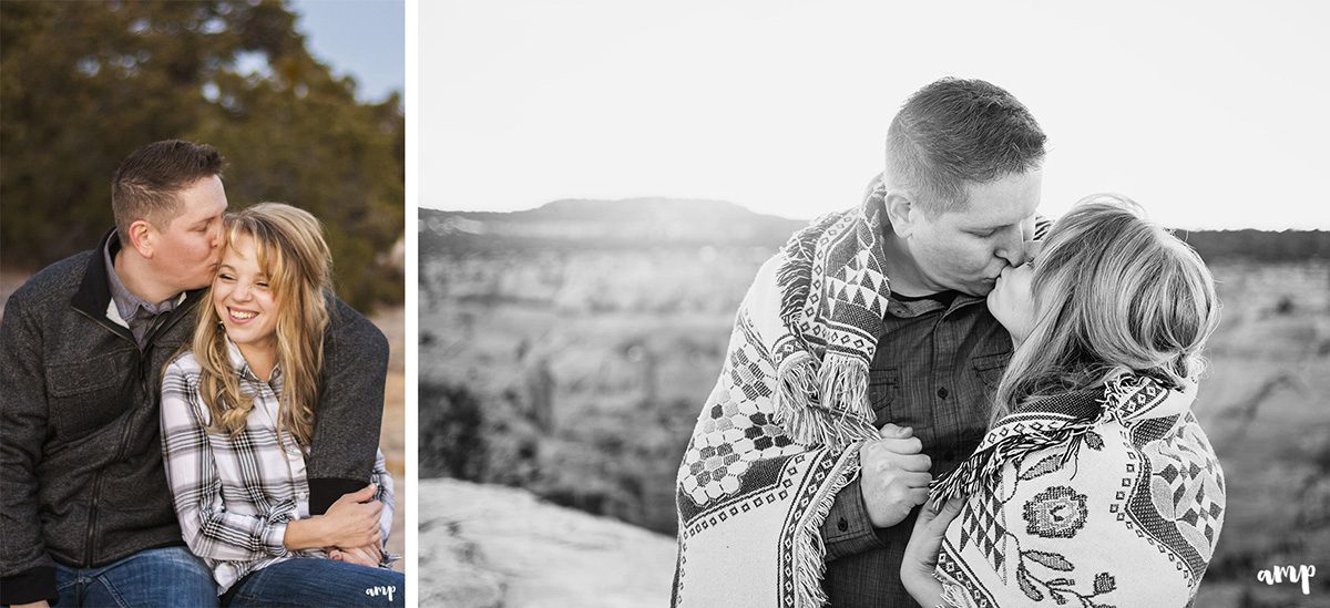 Kari & Damon's winter sunset engagement photography on the Colorado National Monument