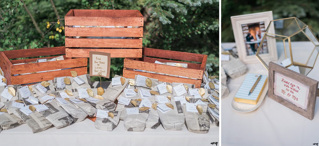 Wedding Reception seating assignments and party favors