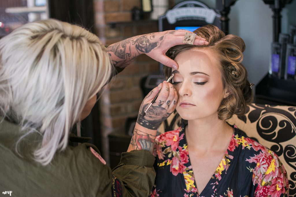 Bride getting her makeup done