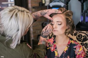 Bride getting her makeup done